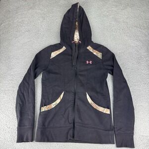 Under Armour X RealTree Black Pink And Camo Full Zip Hoodie Womens Size‎ Medium